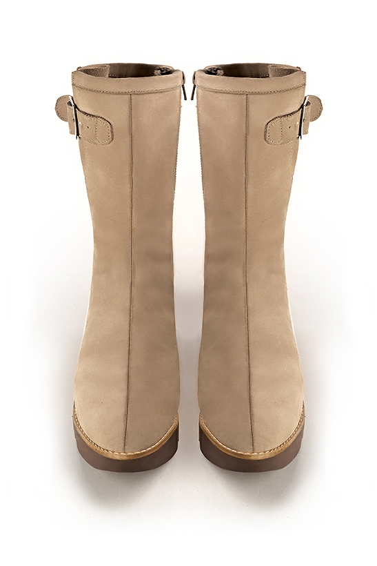 Tan beige women's ankle boots with a zip on the inside.. Top view - Florence KOOIJMAN